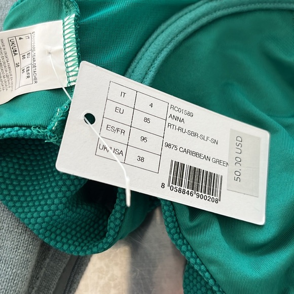 Calzedonia Bikini Top Waffle Tie Teal Underwire Scoop Canotta Anna - Picture 8 of 9